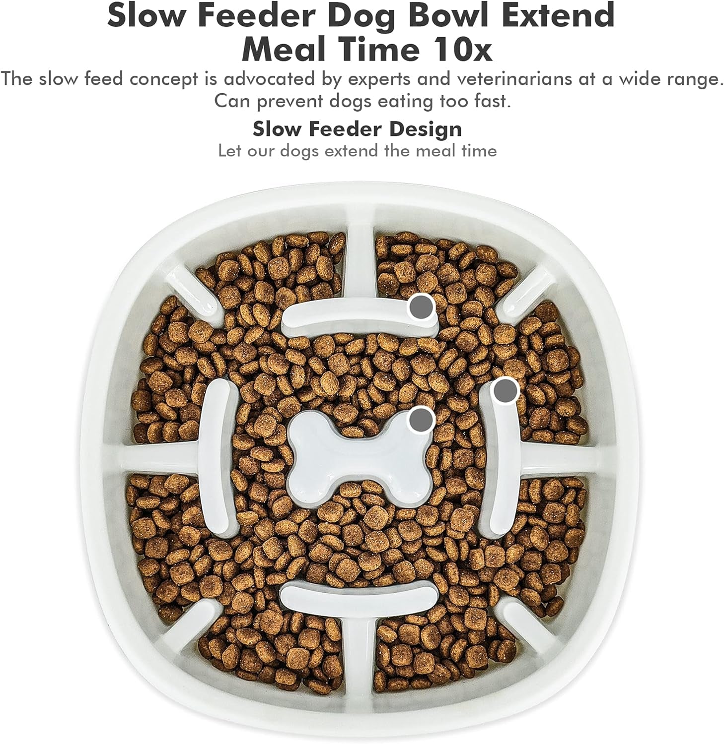 Dog Slow Feeder Bowl-Slow Feeder Dog Bowl for Small/Medium Dogs,3 Cups,For Dog Pet Slow Feeder by ,A-White-1